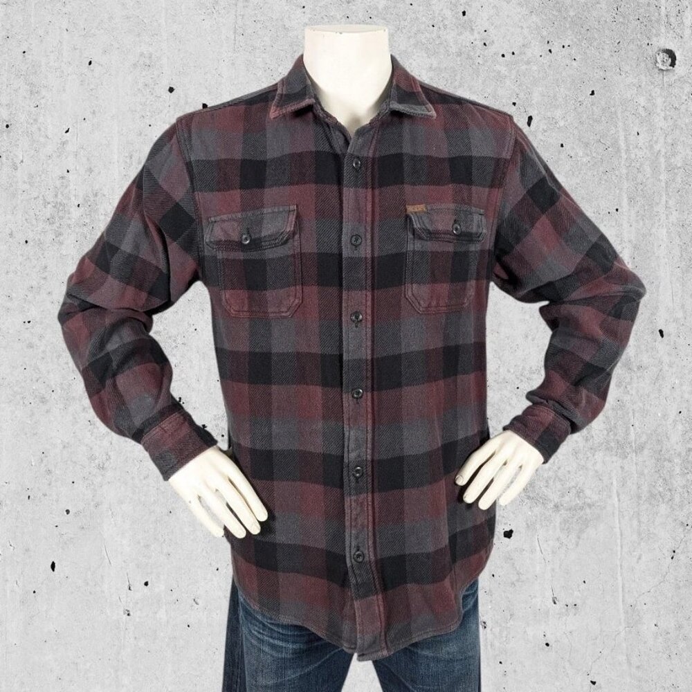 Orvis Shacket Shirt Size Large Heavy Plaid Flannel Side Pockets
